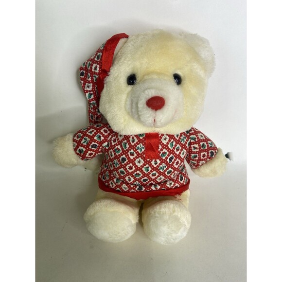 Plush Stuffed Christmas Teddy Bear Toy with Hat Red Nose Vintage Maxigain